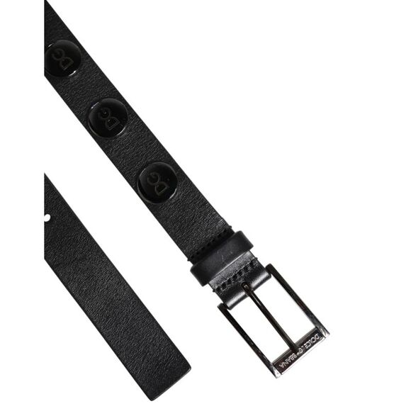 Dolce & Gabbana Black Luxury Leather DG Studs Buckle Men's Belt